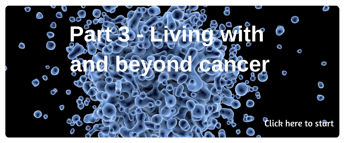 Part 3 - living with and beyond cancer image. Click here to launch the course.